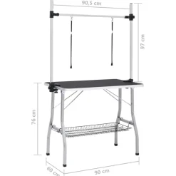 vidaXL vaske-/trimmebord til hund justerbart m. 2 løkker og kurv