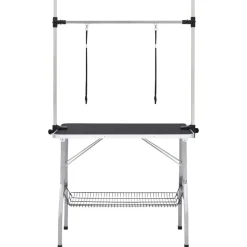 vidaXL vaske-/trimmebord til hund justerbart m. 2 løkker og kurv