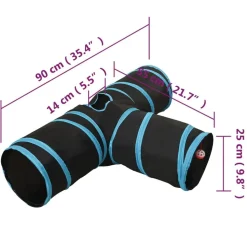 vidaXL 3-vejs kattetunnel 90 cm polyester sort og blå