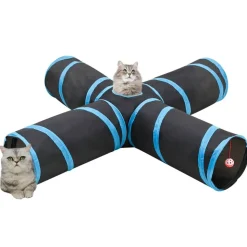 vidaXL 4-vejs kattetunnel 132 cm polyester sort og blå