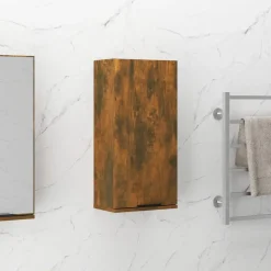 vidaXL væghængt badeværelsesskab 32x20x67 cm røget egetræsfinish
