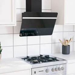 vidaXL væghængt emhætte 60 cm stål og hærdet glas sort