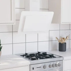 vidaXL væghængt emhætte 60 cm rustfrit stål og hærdet glas hvid