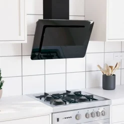 vidaXL væghængt emhætte 60 cm rustfrit stål og hærdet glas sort