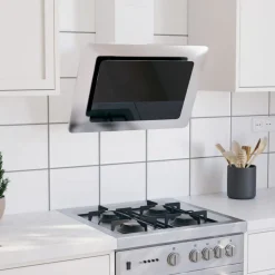 vidaXL væghængt emhætte 60 cm rustfrit stål og hærdet glas sølvfarvet