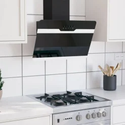 vidaXL væghængt emhætte 60 cm stål og hærdet glas sort