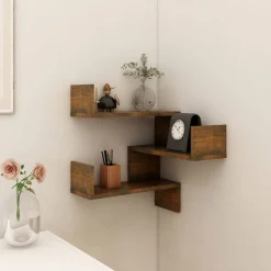 vidaXL væghængt hjørnehylde 40x40x50 cm konstrueret træ røget egetræ