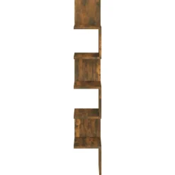 vidaXL væghængt hjørnehylde 20x20x127,5 cm konstrueret træ røget eg