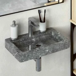 vidaXL væghængt håndvask 38x24x6,5 cm marmor grå