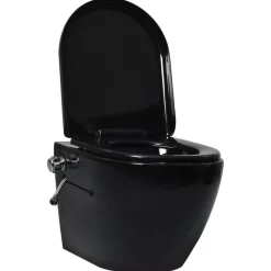 vidaXL væghængt kantløst toilet med skjult cisterne keramik sort