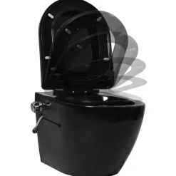 vidaXL væghængt kantløst toilet med skjult cisterne keramik sort