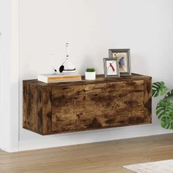 vidaXL væghængt skoskab 100x35x38 cm konstrueret træ røget egetræ