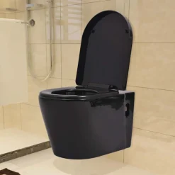 vidaXL væghængt toilet med skjult cisterne keramisk sort