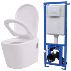 vidaXL væghængt toilet med skjult cisterne keramik hvid