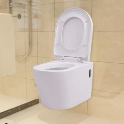 vidaXL væghængt toilet med skjult cisterne keramik hvid