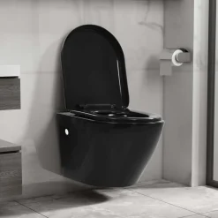 vidaXL væghængt toilet med skjult cisterne keramisk sort