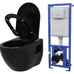 vidaXL væghængt toilet med skjult cisterne keramik sort