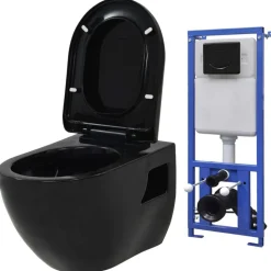 vidaXL væghængt toilet med skjult cisterne keramisk sort