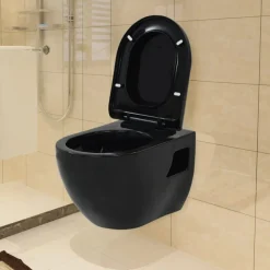 vidaXL væghængt toilet med skjult cisterne keramisk sort