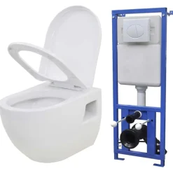 vidaXL væghængt toilet med skjult cisterne keramik hvid