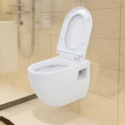 vidaXL væghængt toilet med skjult cisterne keramik hvid