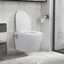 vidaXL væghængt toilet uden kant med bidetfunktion keramik hvid