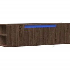 vidaXL væghængt tv-bord med LED-lys 135x31x39,5 cm brun egetræsfarve