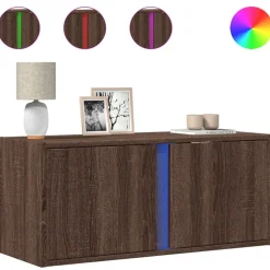 vidaXL væghængt tv-bord med LED-lys 80x31x35 cm brun egetræsfarve