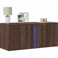vidaXL væghængt tv-bord med LED-lys 80x31x35 cm brun egetræsfarve