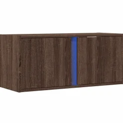 vidaXL væghængt tv-bord med LED-lys 80x31x35 cm brun egetræsfarve