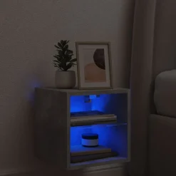 vidaXL væghængt tv-bord med LED-lys 30x28,5x30 cm betongrå