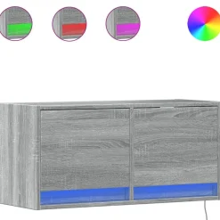 vidaXL væghængt tv-bord med LED-lys 80x31x35 cm grå sonoma-eg
