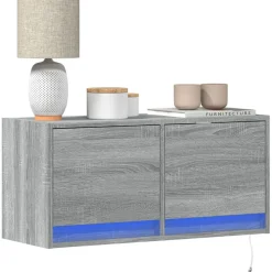 vidaXL væghængt tv-bord med LED-lys 80x31x35 cm grå sonoma-eg