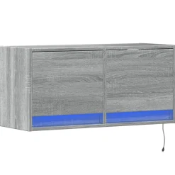 vidaXL væghængt tv-bord med LED-lys 80x31x35 cm grå sonoma-eg