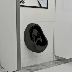 vidaXL væghængt urinal med skylleventil keramisk sort