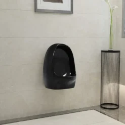 vidaXL væghængt urinal med skylleventil keramisk sort