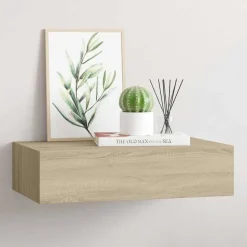vidaXL væghylde med skuffe 40x23,5x10 cm MDF egetræsfarvet