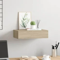 vidaXL væghylde med skuffe 40x23,5x10 cm MDF egetræsfarvet