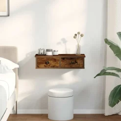 vidaXL væghylde med skuffer 60x28x15 cm konstrueret træ røget eg