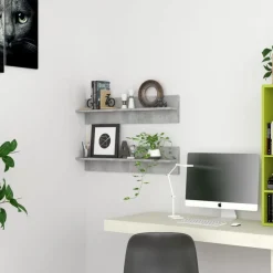 vidaXL væghylder 2 stk. 80x11,5x18 cm konstrueret træ betongrå