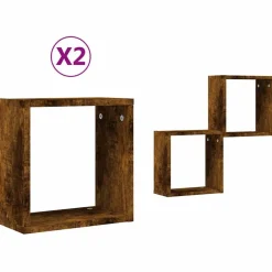vidaXL væghylder 2 stk. 30x15x30 cm kubeformet røget egetræ