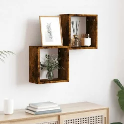 vidaXL væghylder 2 stk. 30x15x30 cm kubeformet røget egetræ