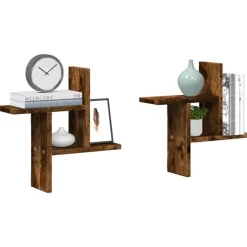 vidaXL væghylder 2 stk. 38x12x38 cm konstrueret træ røget egetræ