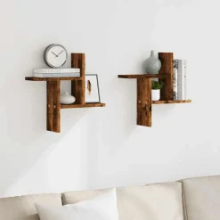 vidaXL væghylder 2 stk. 38x12x38 cm konstrueret træ røget egetræ