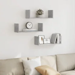 vidaXL væghylder 3 stk. 58x18x18 cm konstrueret træ betongrå