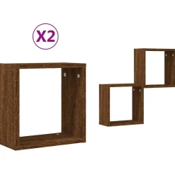 vidaXL væghylder 2 stk. 30x15x30 cm kubeformet brun egetræsfarve