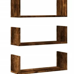 vidaXL væghylder 3 stk. 58x18x18 cm konstrueret træ røget egetræ