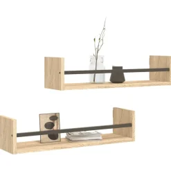 vidaXL væghylder med stænger 2 stk. 60x16x14 cm sonoma-eg