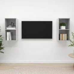 vidaXL vægmonterede tv-skabe 2 stk. konstrueret træ betongrå