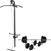 vidaXL vægmonteret styrketårn med vægtstang- og håndvægtsæt 60,5 kg